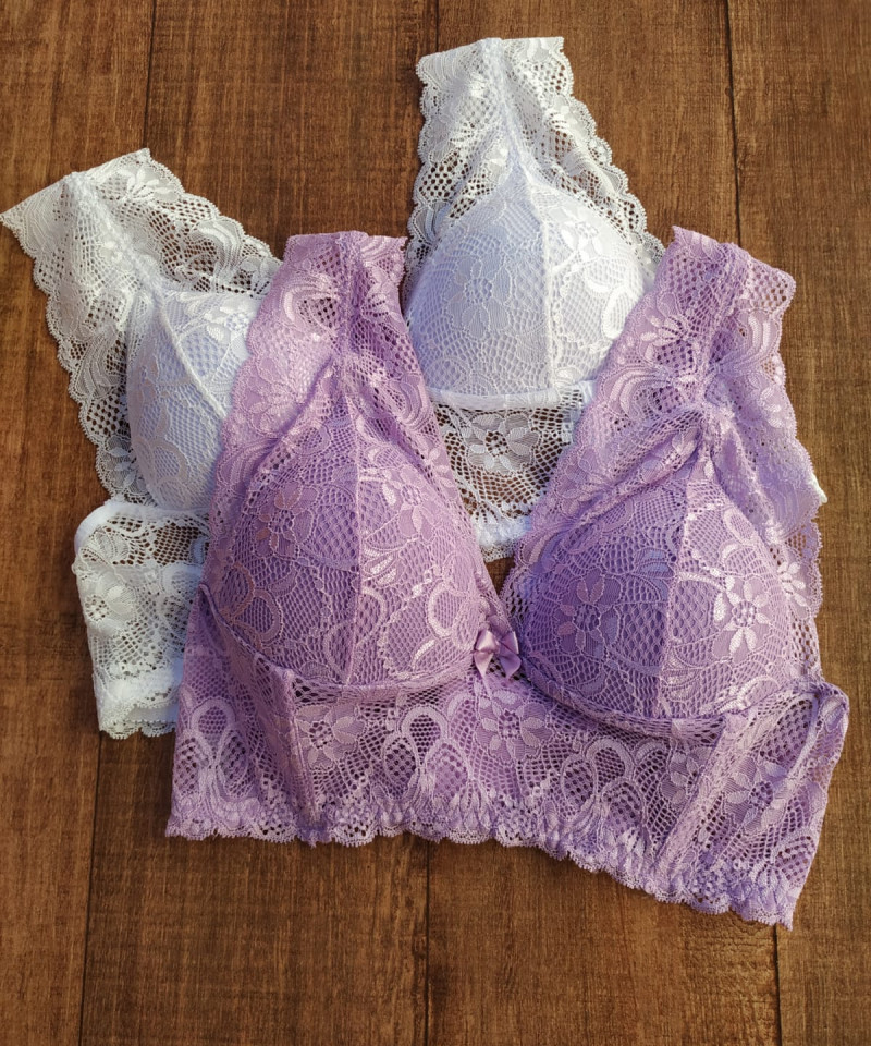 Sutia Cropped Debora lilas e branco