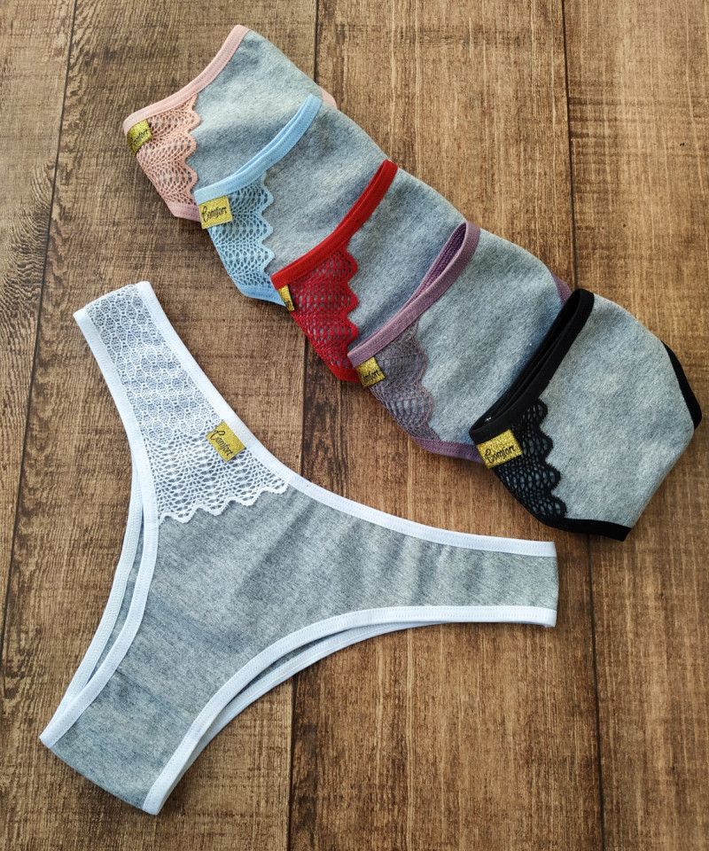 Kit 5 Calcinhas Algodão Mescla com Renda Lateral | Forro 100% Algodão | Confortável | Cores Sortidas