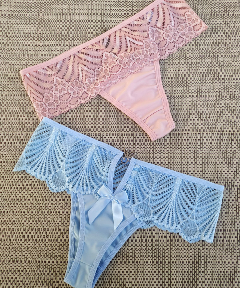 Kit 3 Calcinhas Fio Dental Renda Luxo com Pingente de Coelho