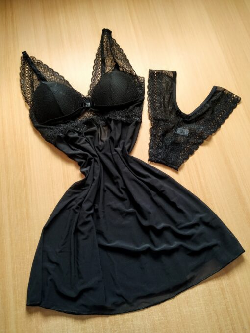 Camisola Rena e Tulle Sensuale blitz lingerie fabrica de lingerie distribuidora de lingerie lingerie atacado camisola preta scaled