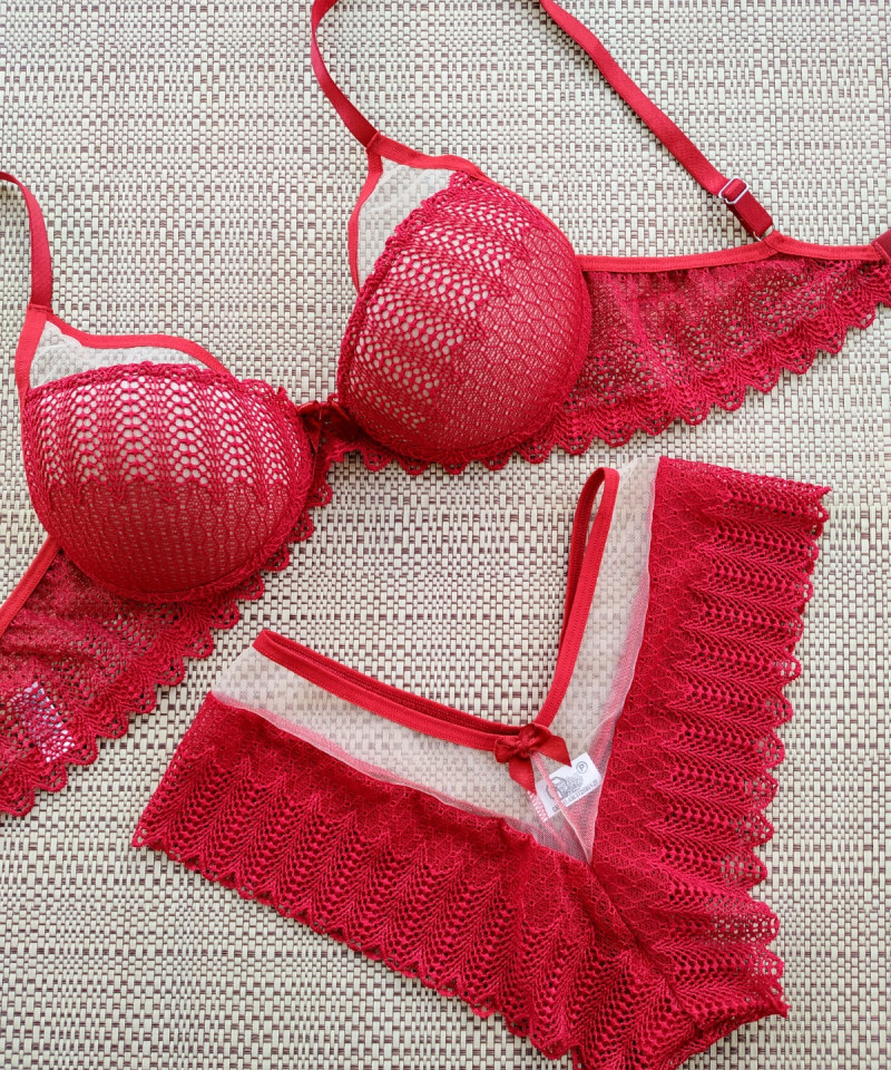 Conjunto Lavinia lingerie sensual vermelha scaled scaled