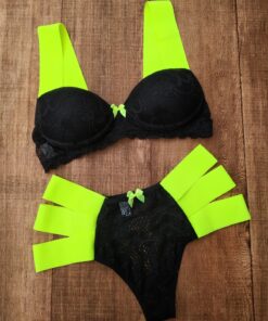 Conjunto Lingerie Neon Renda com Bojo limao 1