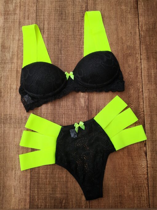 Conjunto Lingerie Neon Renda com Bojo - Imagem 2