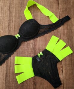 Conjunto Lingerie Neon Renda com Bojo limao detalhe