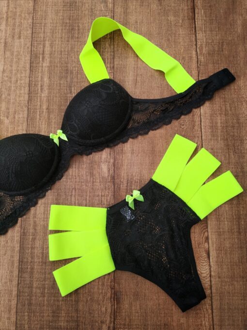 Conjunto Lingerie Neon Renda com Bojo - Imagem 3