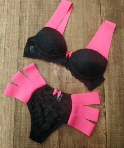Conjunto Lingerie Neon Renda com Bojo pink lado