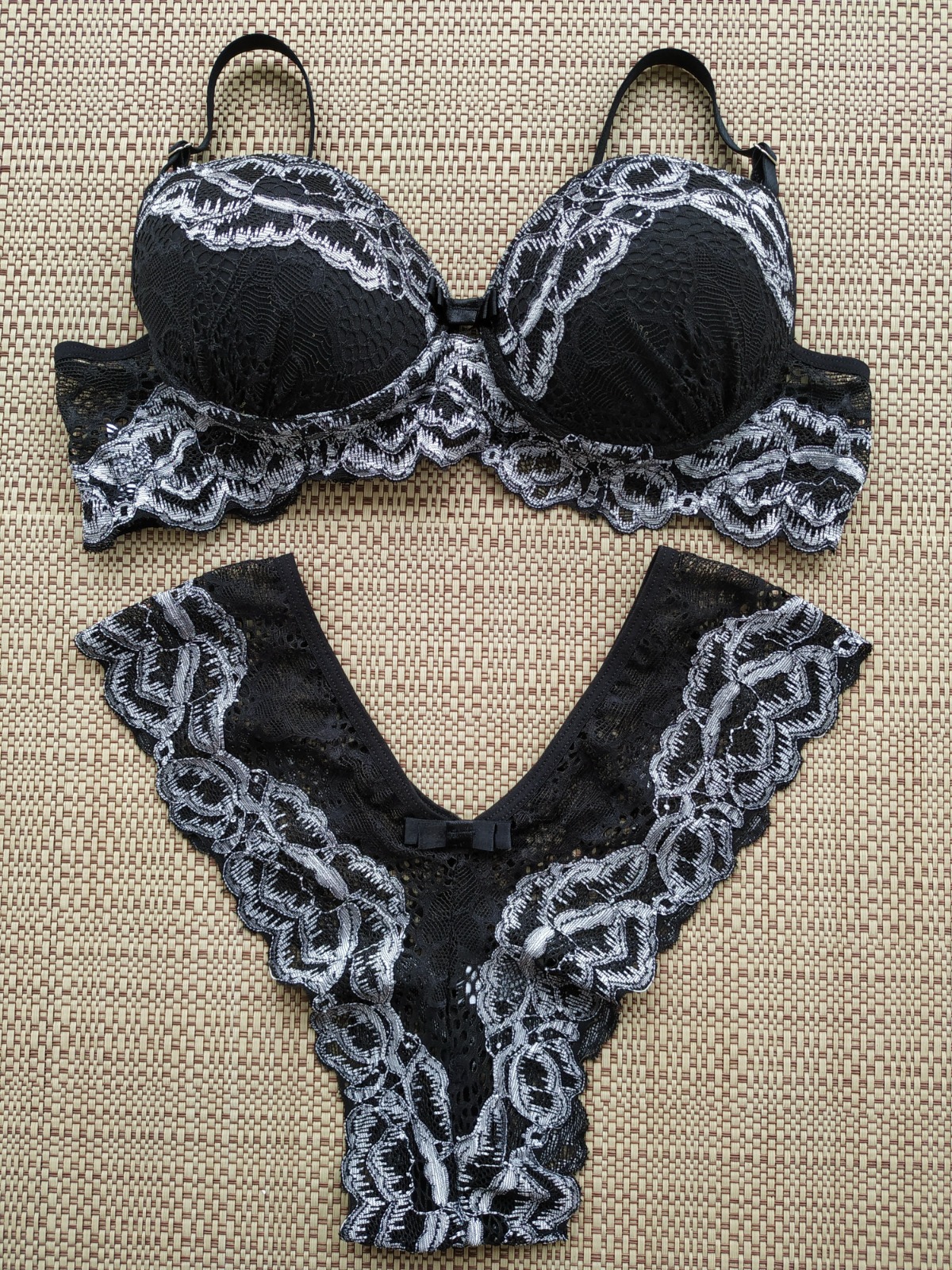 Conjunto Renda Bicolor Monica - Cinza, P