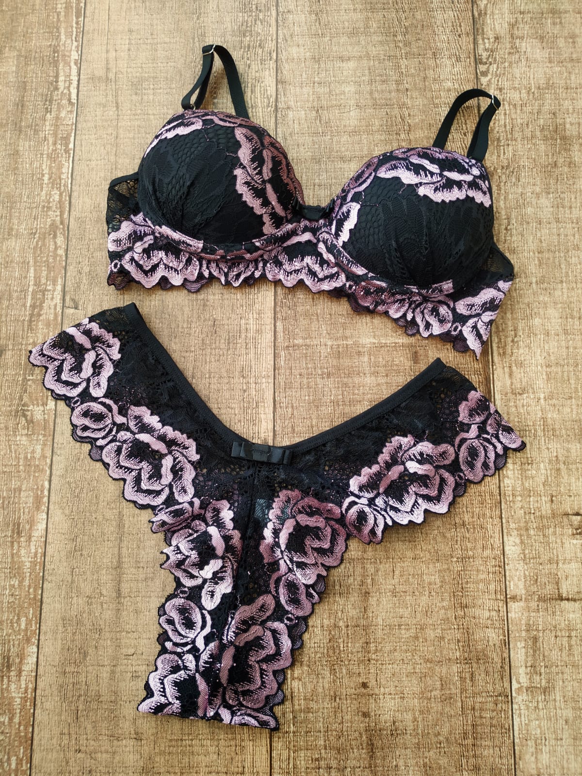 Conjunto Renda Bicolor Monica - Rosa, G