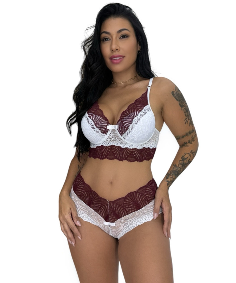 Conjunto Renda Laura - Branco/Rubro, GG