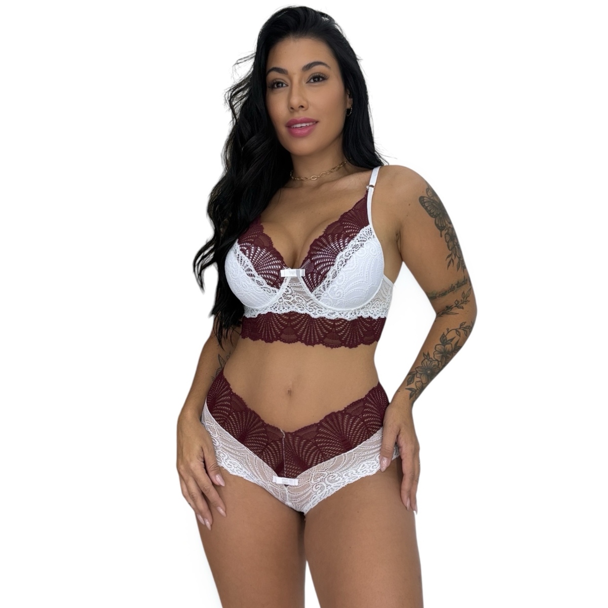 Conjunto Renda Laura - Branco/Rubro, P