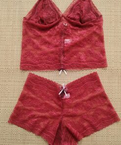 Conjunto cropped em renda Jessica rubro
