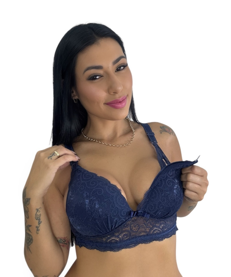 Sutiã de amamentação renda com bojo - Marilia - Marinho, GG