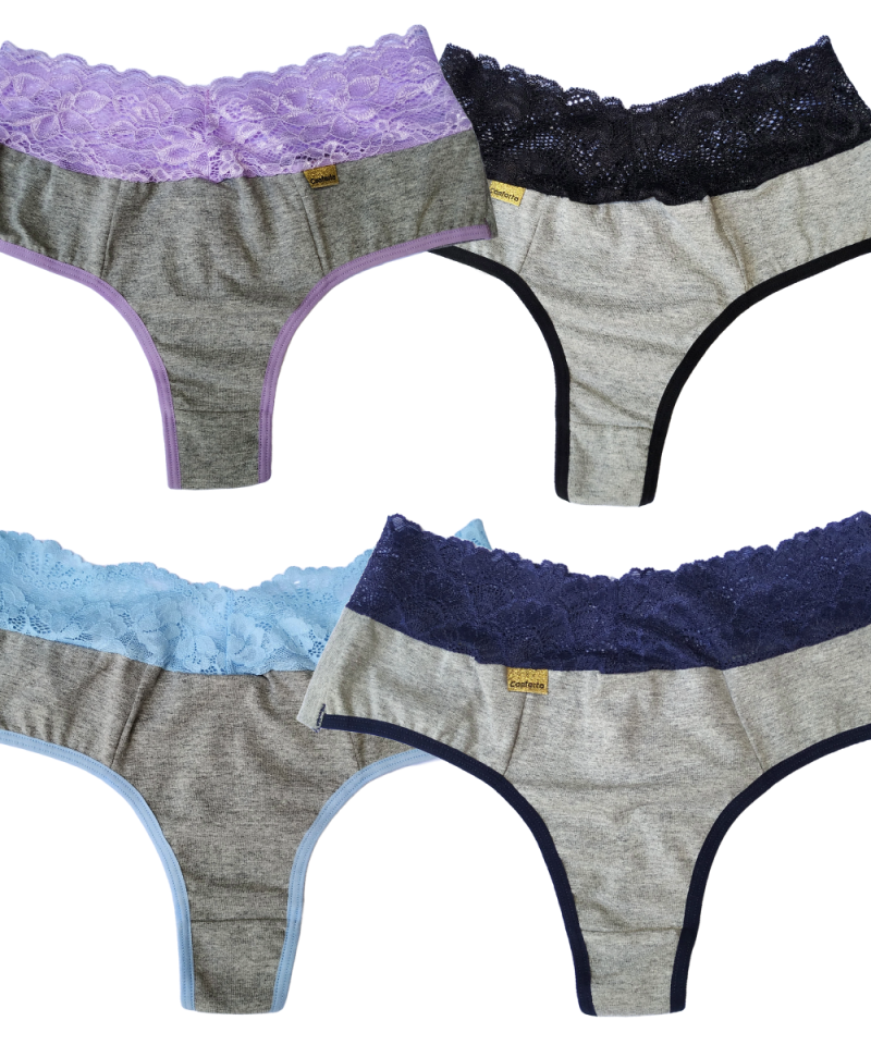 KIT 10 Calcinhas Algodão e Renda em Fio Duplo REF: Denise