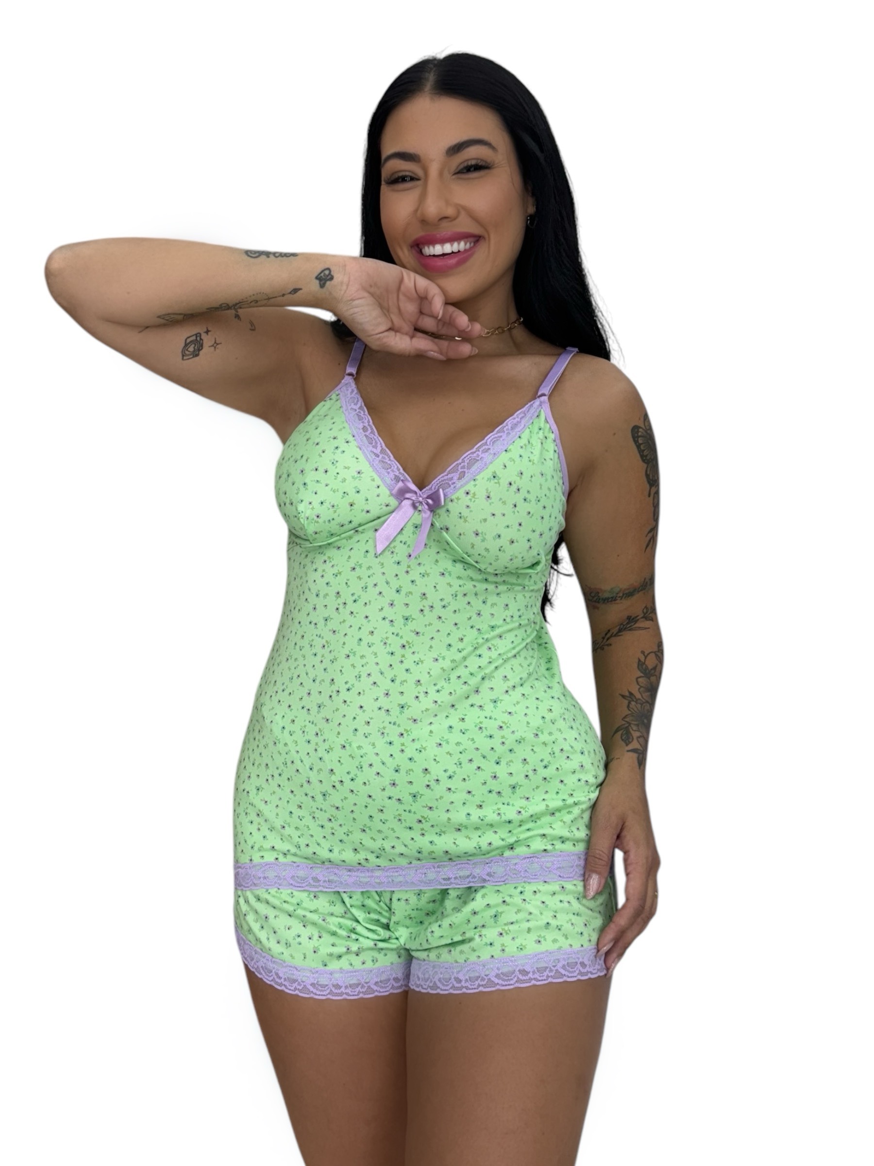 Short Doll Manu - Menta Floral, P