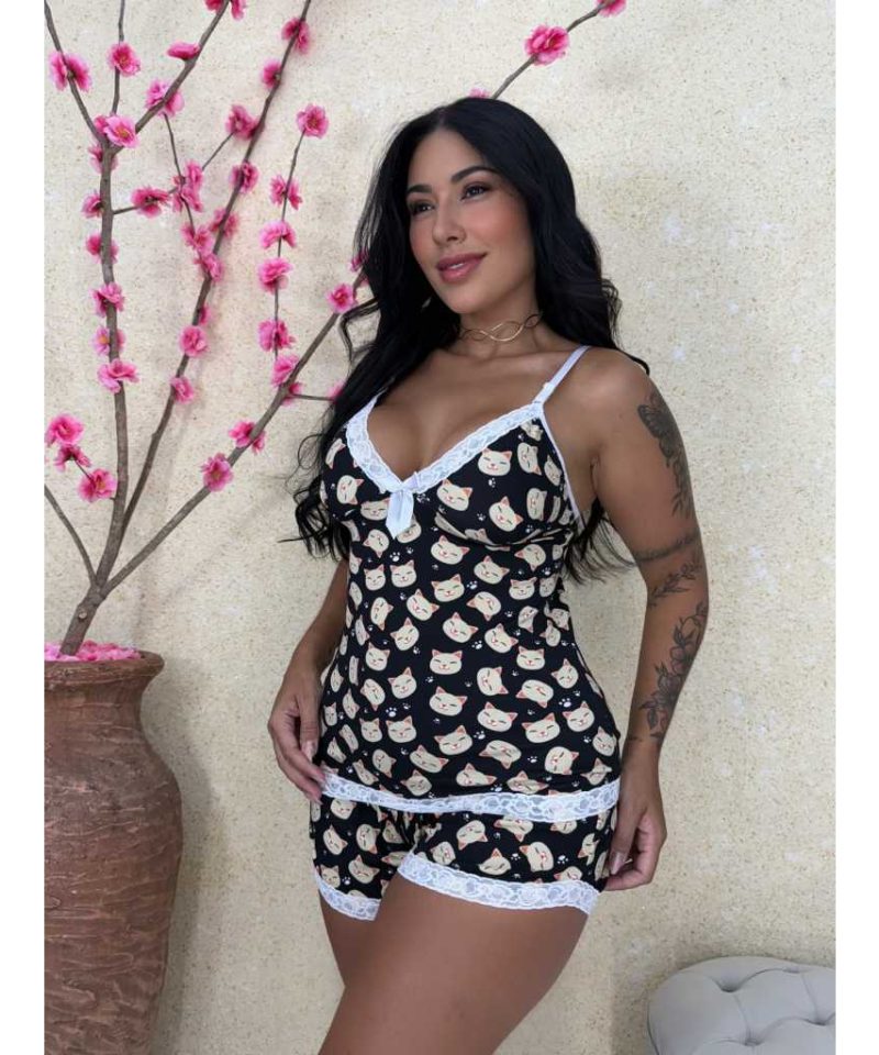 Pijama Feminino Short Doll Fresquinho Baby Doll Estampado Roupa De Dormir Linha Noite