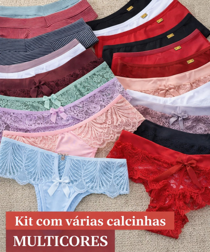 Kit com 10 Calcinhas de Lingerie Variadas – Queima de Estoque